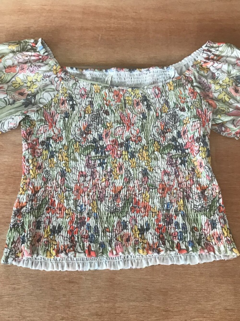 By Anthropologie Aurelia Top Women XL Yellow Floral Smocked Puff Sleeve Boho